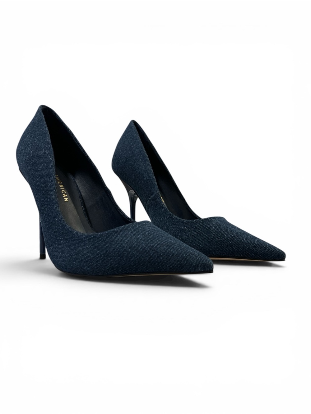 NWB Good American Emma Navy Denim Pointed-Toe Stiletto Pumps Sz 7.5